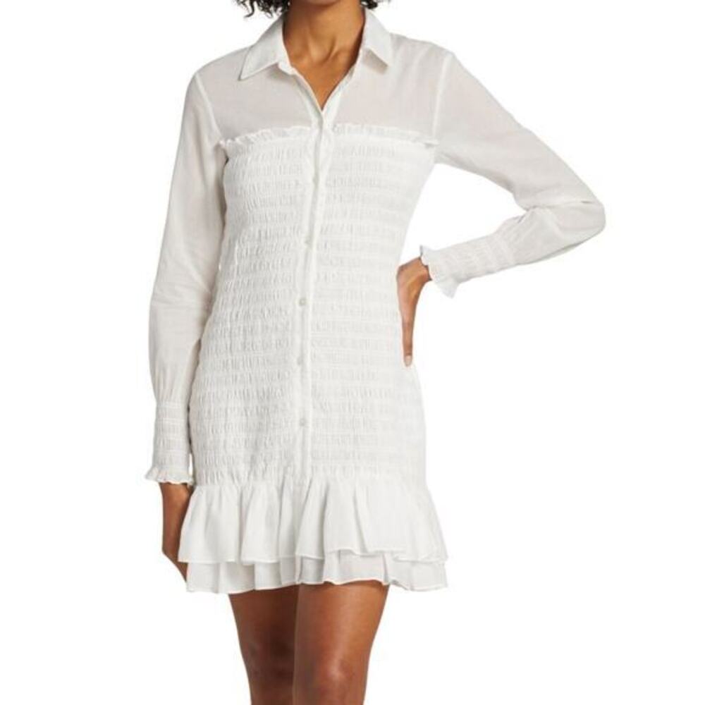 Veronica Beard Kelsey Smocked Cotton Shirt Dress Size 2 NWT